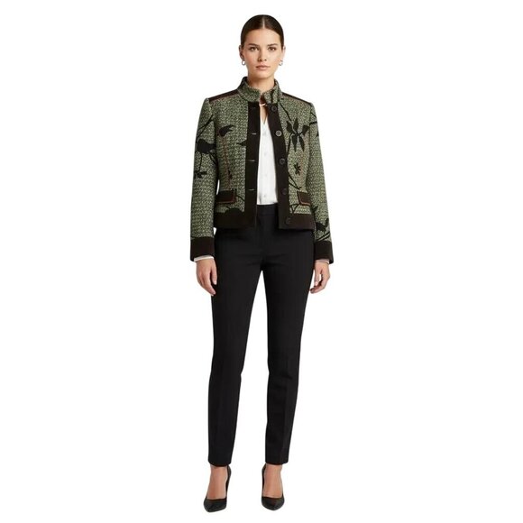 Otti Zen Jackets & Blazers - Otti Zen High Neck Button Front Faux Pockets Tweed Jacket Green/Black Small